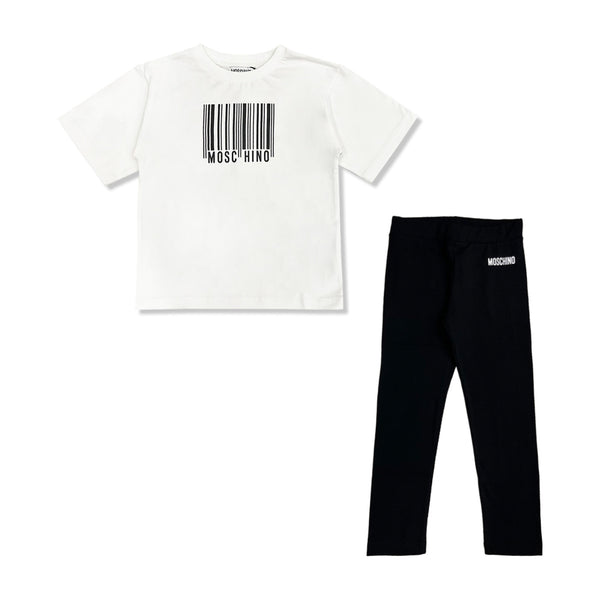 Girls White & Black Logo-Print Leggings Set