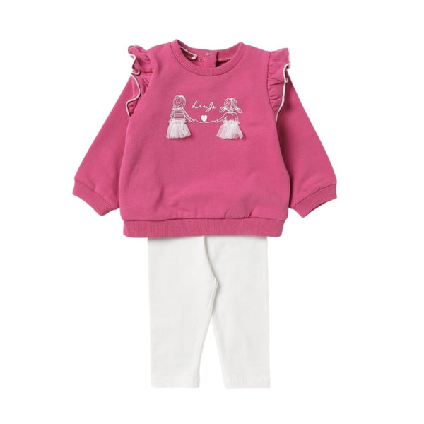 Girls Pink & White Leggings Set
