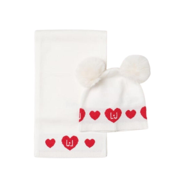 Girls White Logo Print Hat & Scarve Set