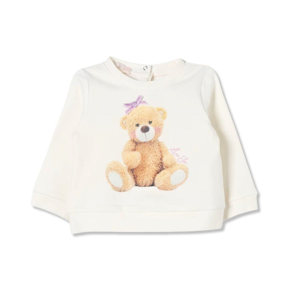 Baby Girls Ivory Teddy Bear-Print Sweatshirt