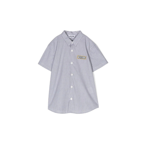 Boys Blue & White Striped Logo Patch Shirt
