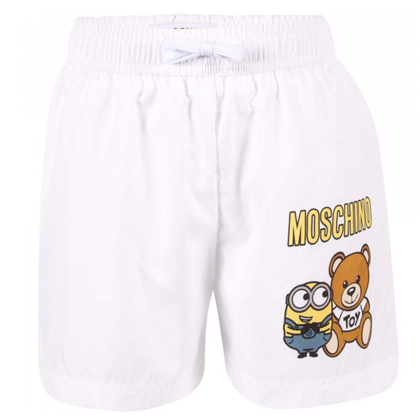 Teddy And Minion Logo Swimming Shorts-White