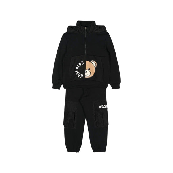 Boys Black Teddy Bear-Print Track Suit