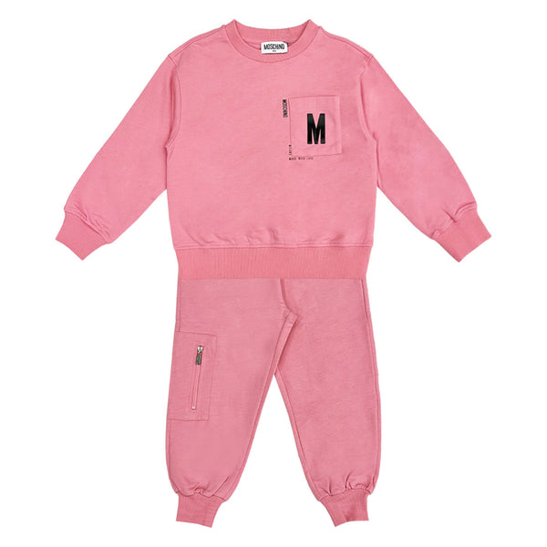 Girls Pink Cotton M-Logo Tracksuit