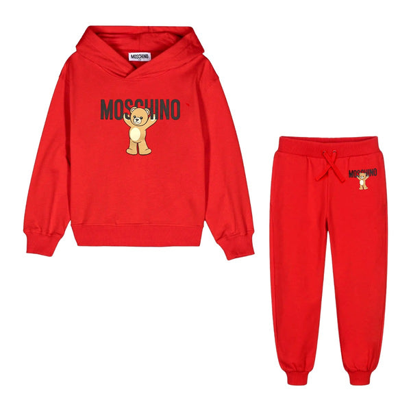 Unisex Red Teddy-Print-Logo Tracksuit
