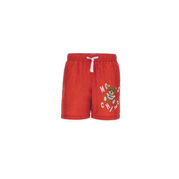 Boys Red Teddy Logo Swim Shorts