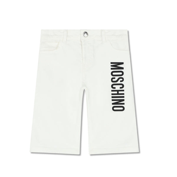 Boys Logo Print White Shorts