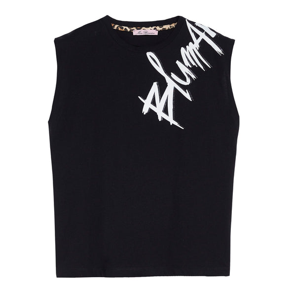 Girls Black Top With Blumarine Logo On Shoulder