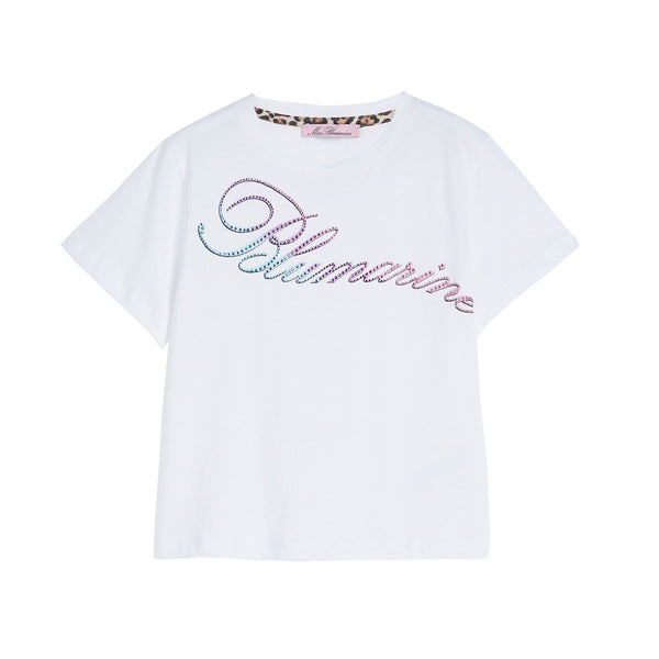 Girls Crystal Embellished Logo Print T-shirt