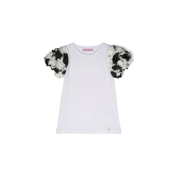 Girls White Floral Detail Cotton T-Shirt