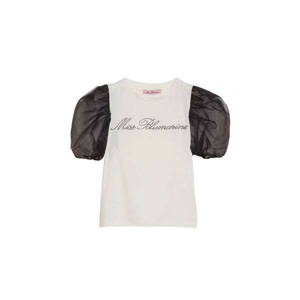 Girls White Floral Detail Logo Cotton T-Shirt