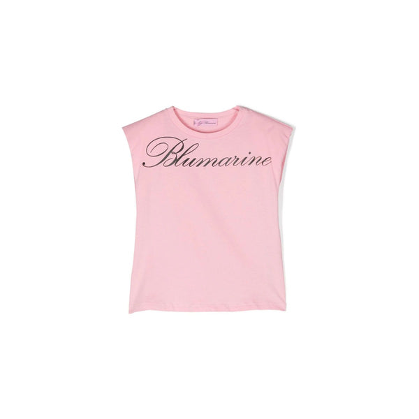 Girls Pink Sleeveless Logo Print T-Shirt
