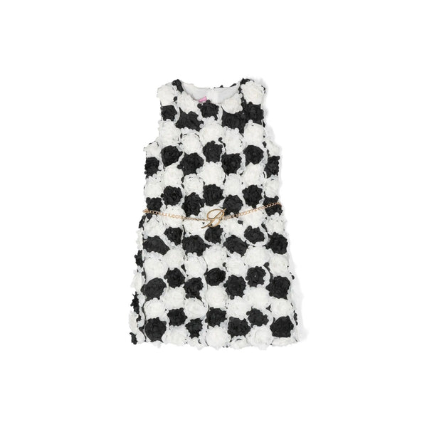 Girls White & Black Floral Applique Dress