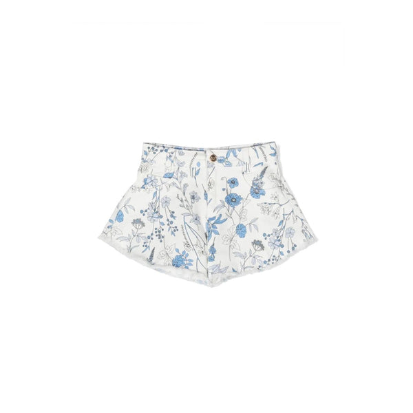 Girls White Floral Print Shorts