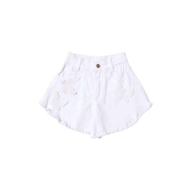 Girls White Butterfly Wide Leg Shorts