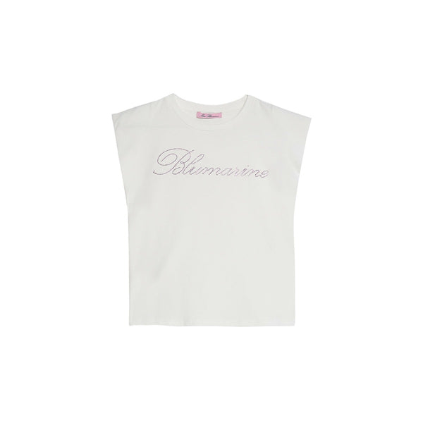 Girls White Sleeveless Logo T-Shirt