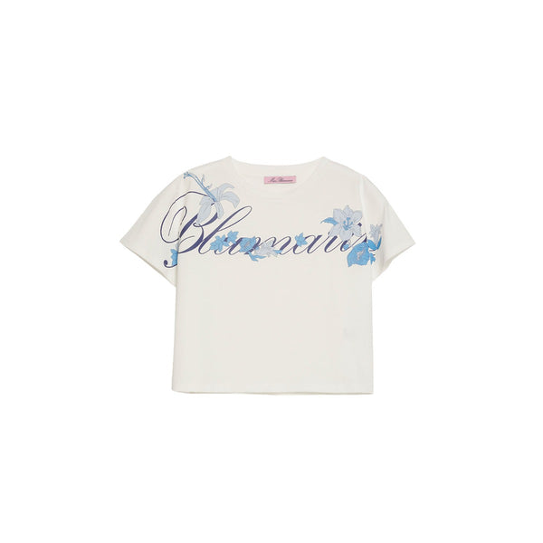 Girls White Logo Print Stretch Cotton T-shirt