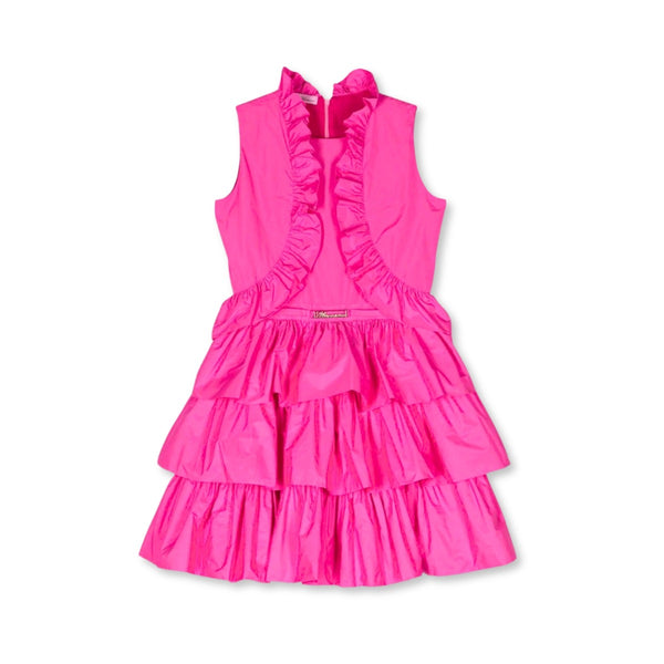 Girls Pink Logo-Plaque Ruffled Dress