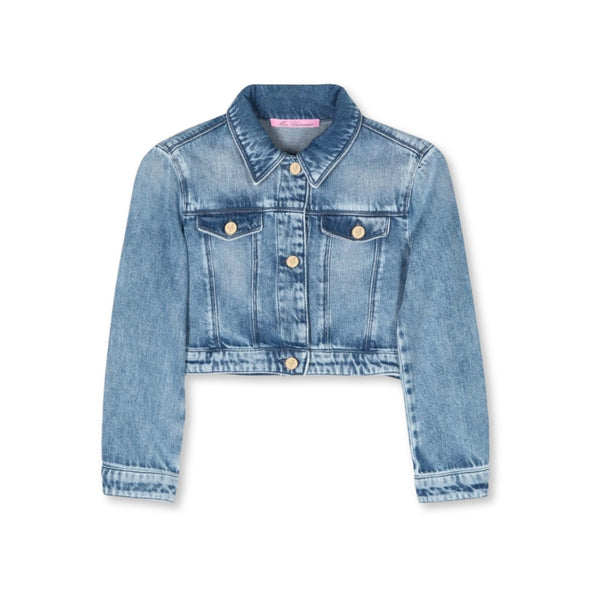 Girls Denim Blue Logo-Embroidered Jacket