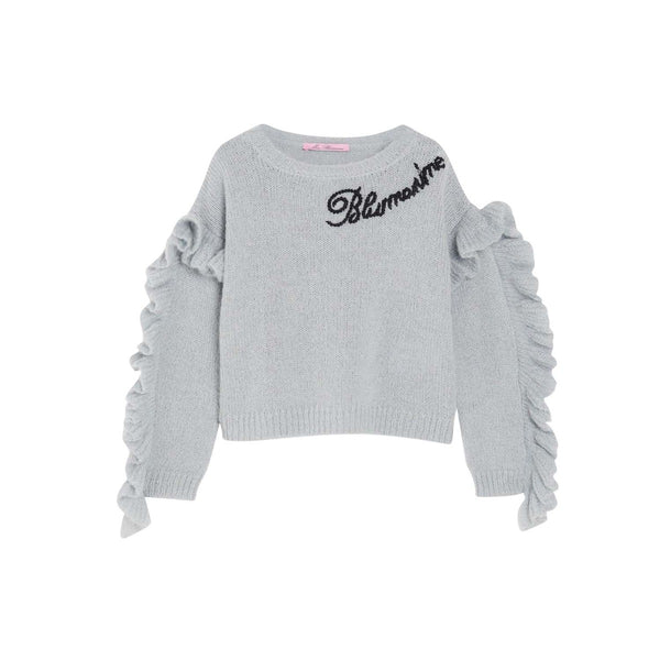 Ruffle Sleeve Slate Grey Crop Sweater