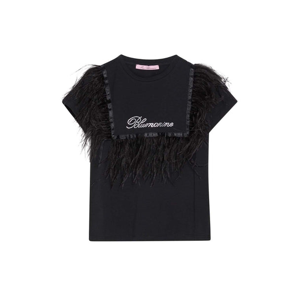 Feather Black T-Shirt For Girl