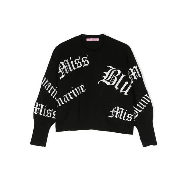 Girls Black Logo-Embroidered Knitted Sweatshirt
