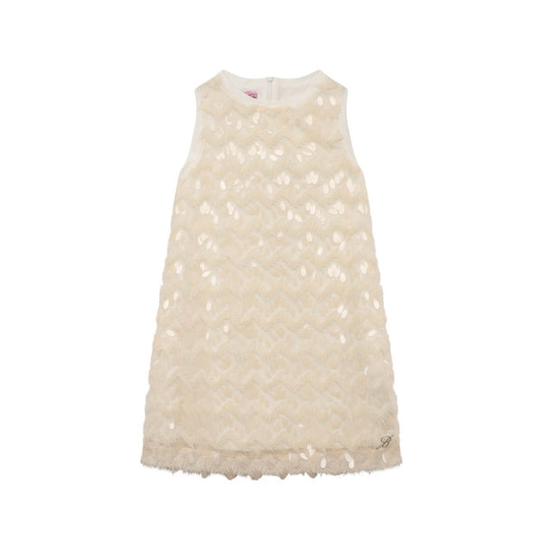 Girls Cream Detailing Sleeveless Dress