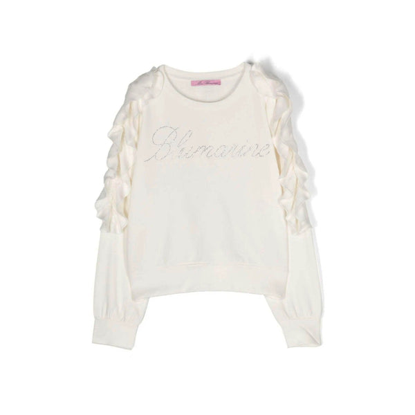 Girls White Rhinestone-Embellished Logo-Print Sweatshirt