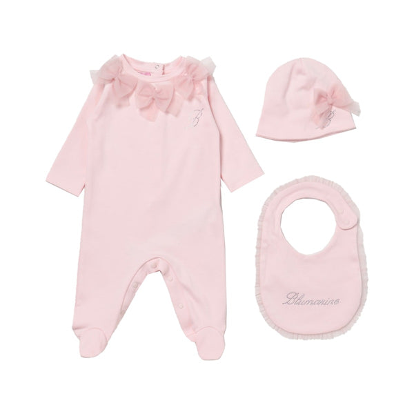 Baby Girls Pink Rhinestone-Logo Romper Set