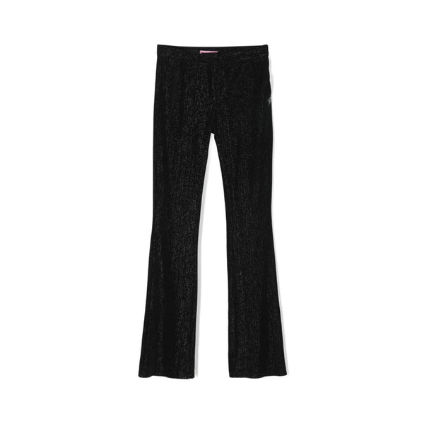 Girls Black Metallic-Threading Flared Trousers