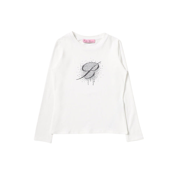Girls White Rhinestone-Logo Cotton T-shirt
