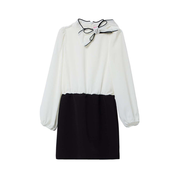 Girls White & Black Bow Logo-Plaque Dress