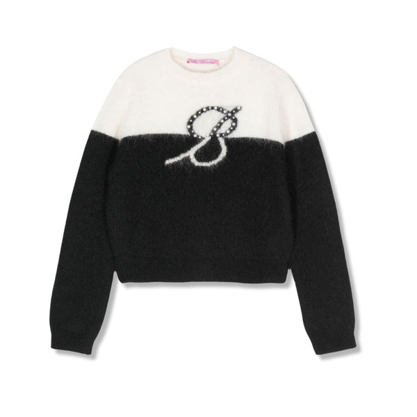 Girls White & Black Alpaca Wool-Blend Sweater