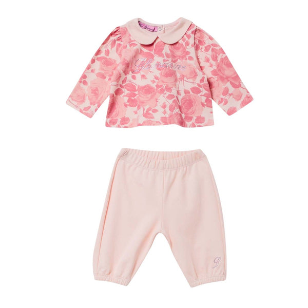 Baby Girls Pink Flower-Printed Tracksuit