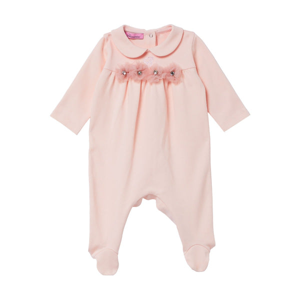 Baby Girls Pink Flower-Applique Romper