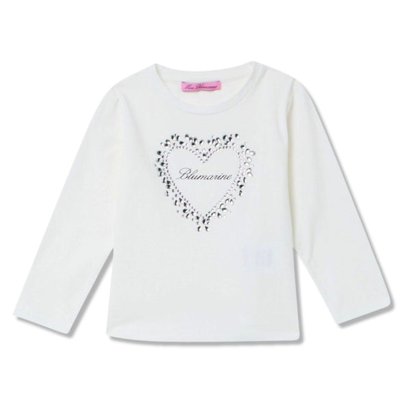 Girls White Heart Crystal-Embellished T-shirt