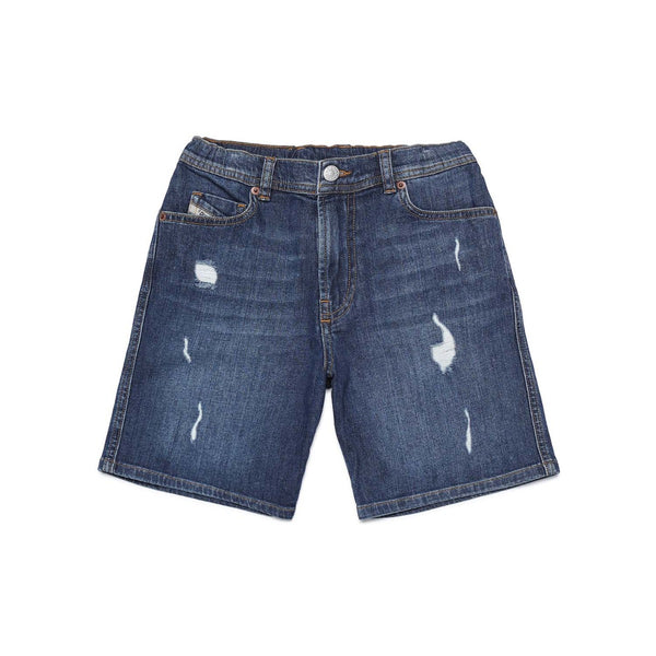 Blue Distressed Denim Shorts (Knee Length)