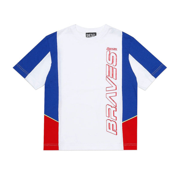 Boys White & Blue Cotton T-Shirt