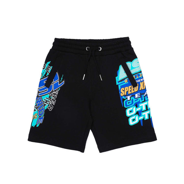 Black Cotton Shorts Eith Graphic Print