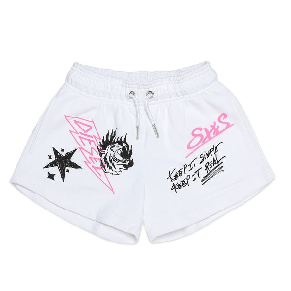 Girls White Printed Shorts