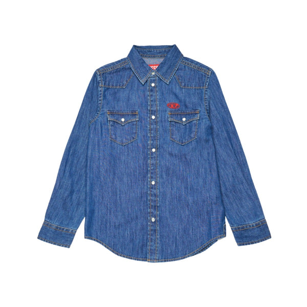 Boys Denim Blue Shirt With D-Embroidery-Logo