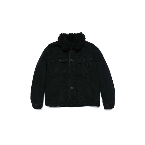 Black denim jacket with teddy fleece lining