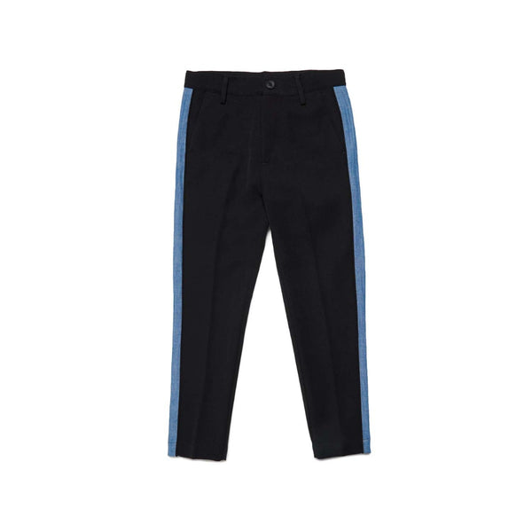Boys Black cool wool pants with chambray bands
