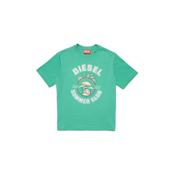 Green Cotton T-Shirt Over With Print