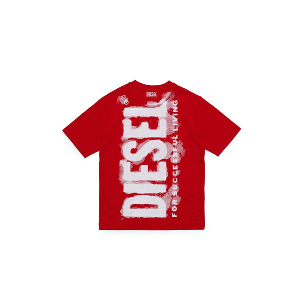 Red Jersey T-Shirt With Watercolor Effect Logo