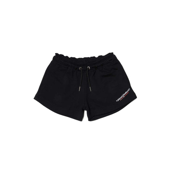 Black cotton shorts with drawstring waistband