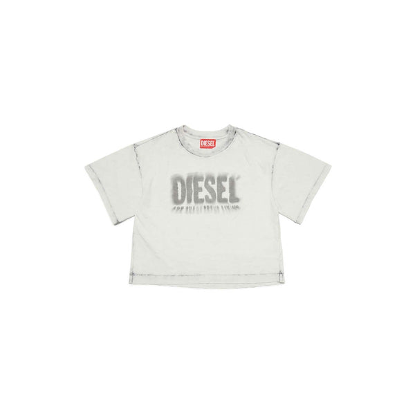 White cropped cotton T-shirt with faded effect logo