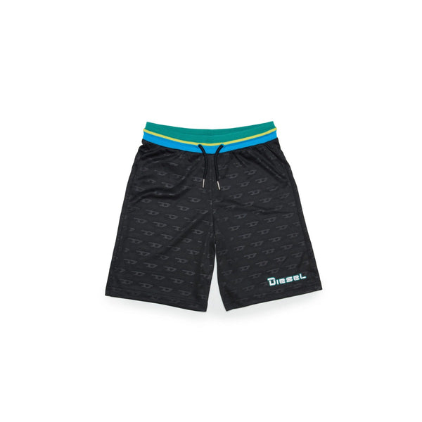 Black Basketball Shorts In Technical Fabric With Allover Logo