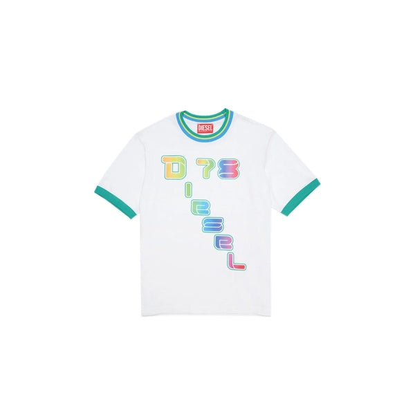 White Basketball T-Shirt With Rainbow Logo And Fit Over