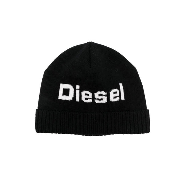 Kids Black Logo-Print Ribbed-Trim Beanie